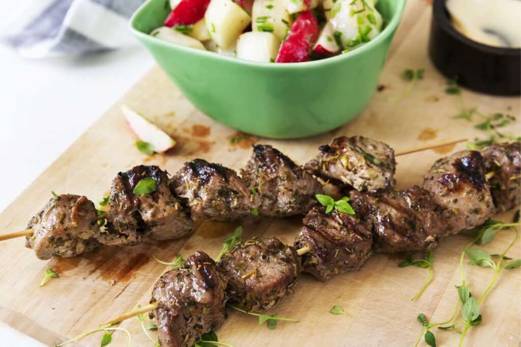 Lemon Lamb Skewers with Keto Radish and Daikon Salad Recipe