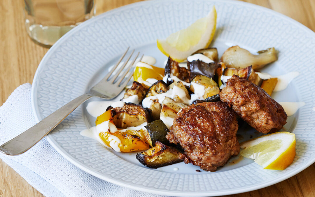 Hot turkey patties with tahini dressing