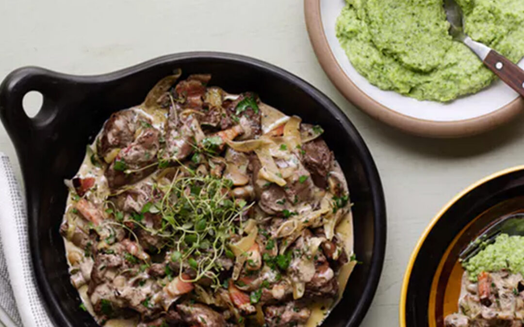 Chicken liver in mushroom sauce & broccoli mash