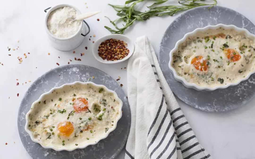 Keto baked eggs with tarragon chive cream sauce