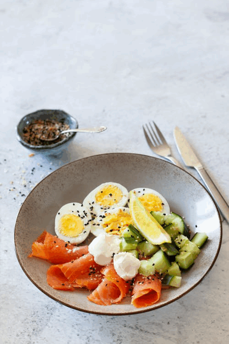 High Protein Breakfast Bowl with Eggs and Smoked Salmon