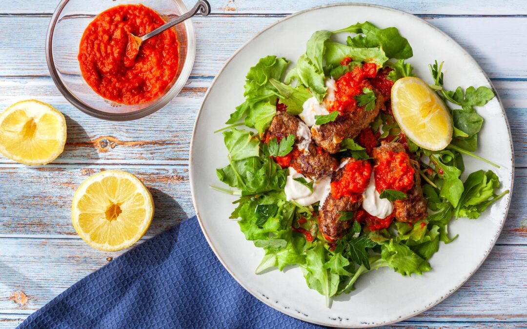 Low-carb cevapcici with kaymak and ajvar