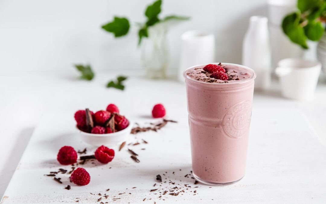 High-protein chocolate raspberry cheesecake smoothie