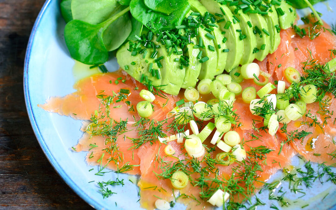 Smoked salmon with avocado and watercress