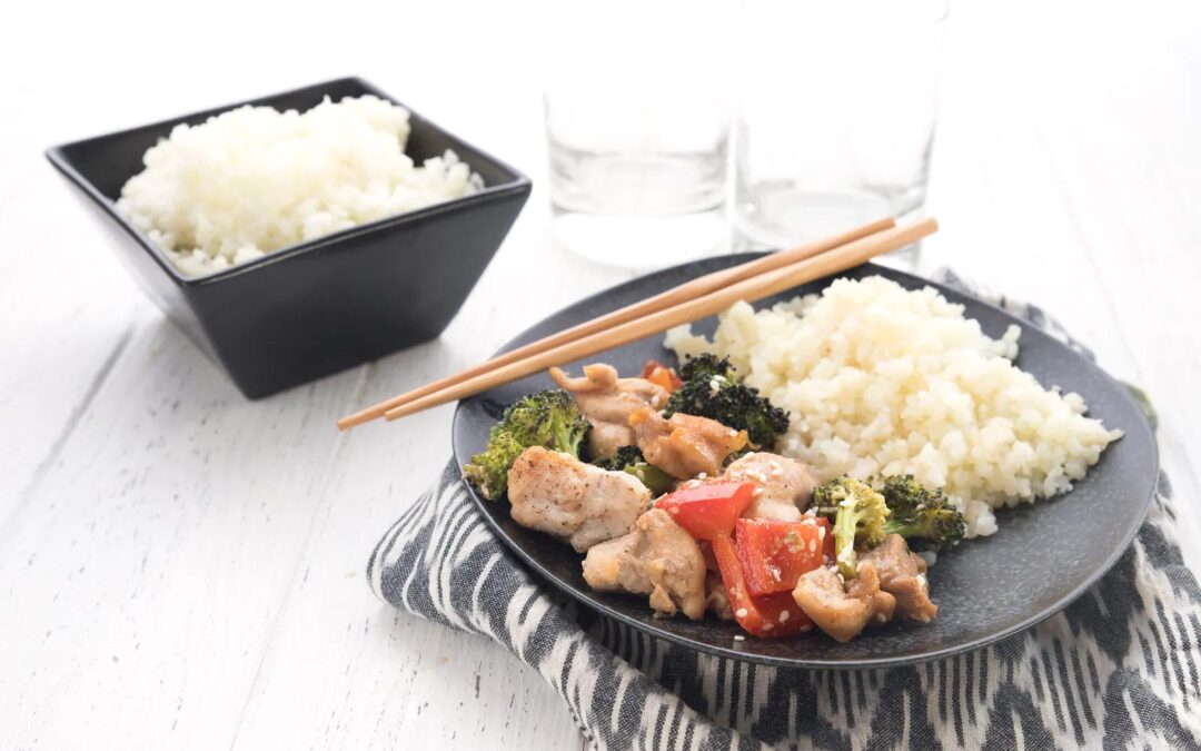 Sheet pan sesame chicken with cauliflower rice