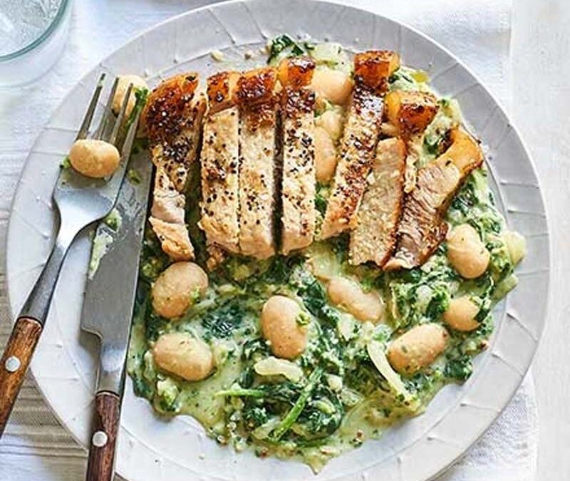 Pork Chops & Mustardy Butter Beans