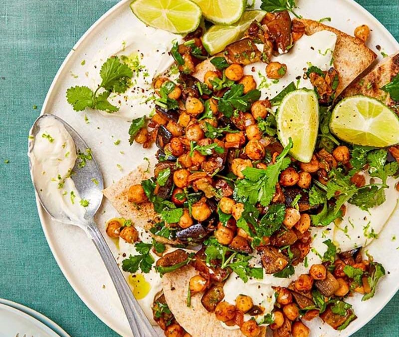 Chipotle chickpeas with aubergine & pitta