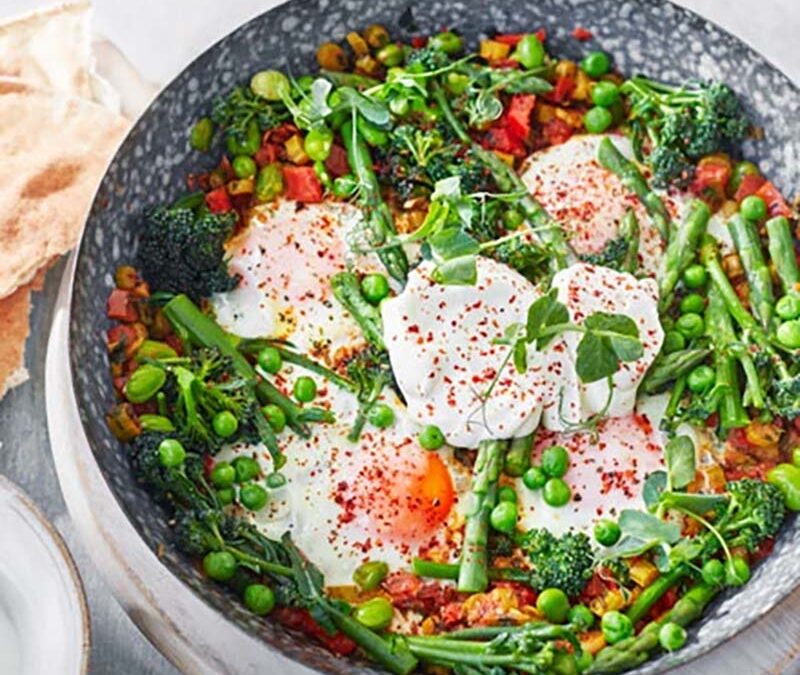 Pea & broad bean shakshuka