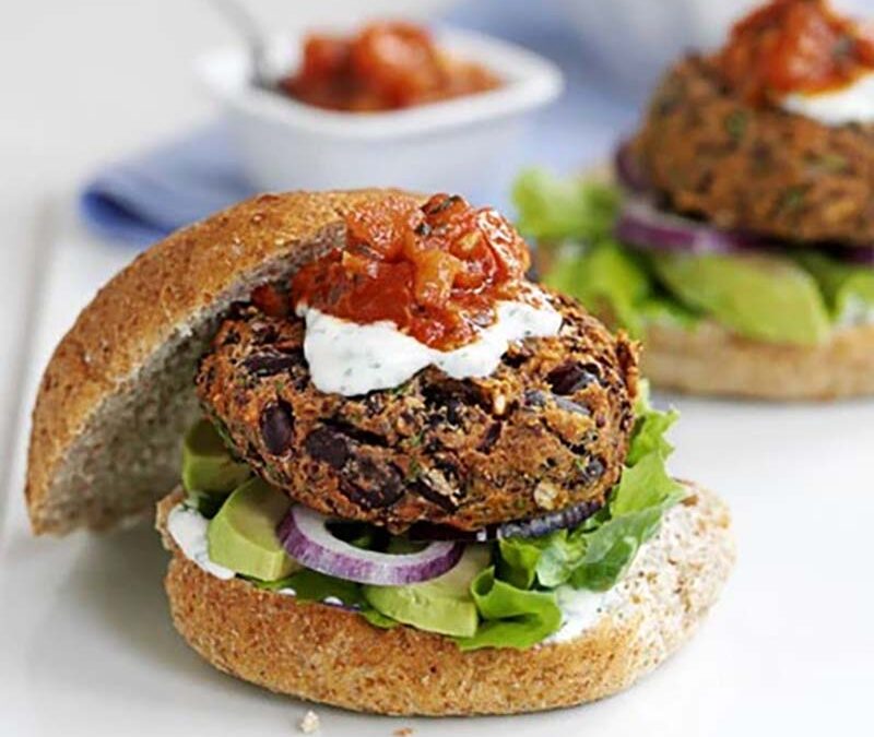Spicy bean burgers with lime yogurt & salsa