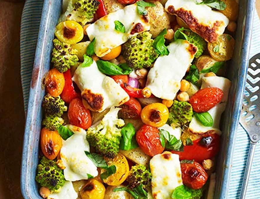 Halloumi traybake