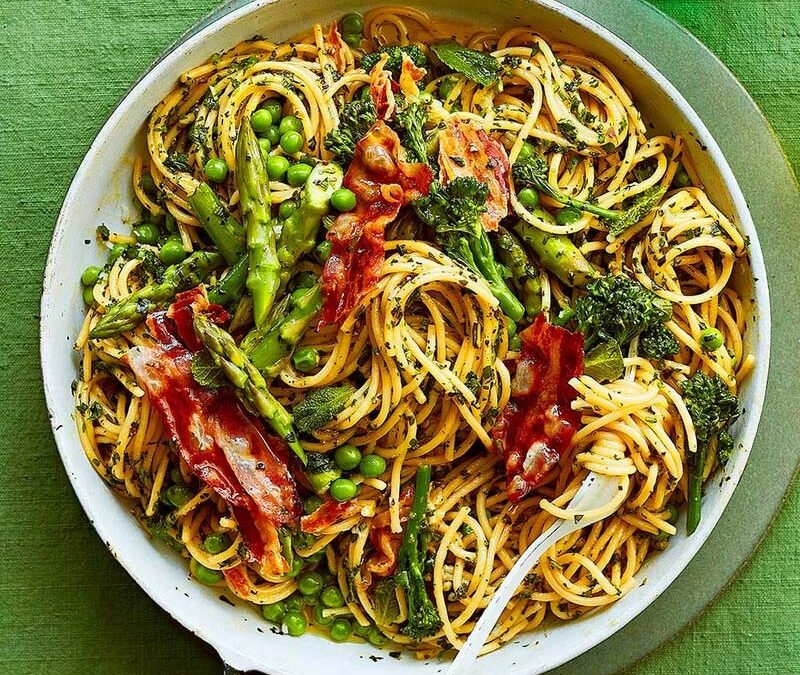 Spring greens carbonara