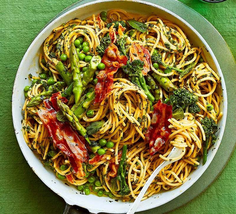 Spring greens carbonara